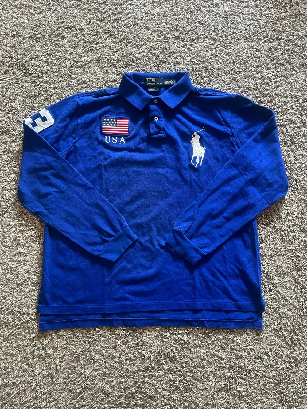 Ralph Lauren Polo Sport USA Long Sleeve Polo - Blue with White Patch